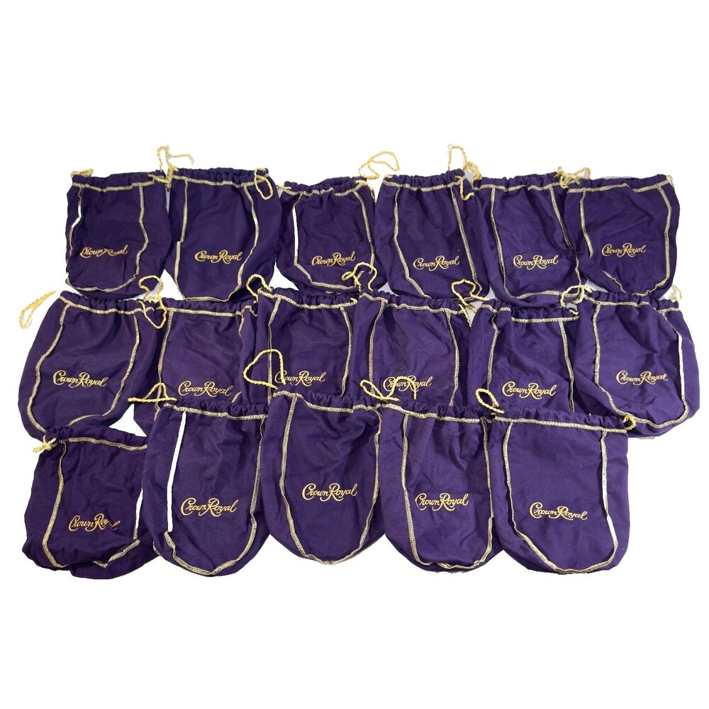 Crown Royal Purple Gold Velvet Drawstring Bags Small Authentic LOT of 17 - 7x9"